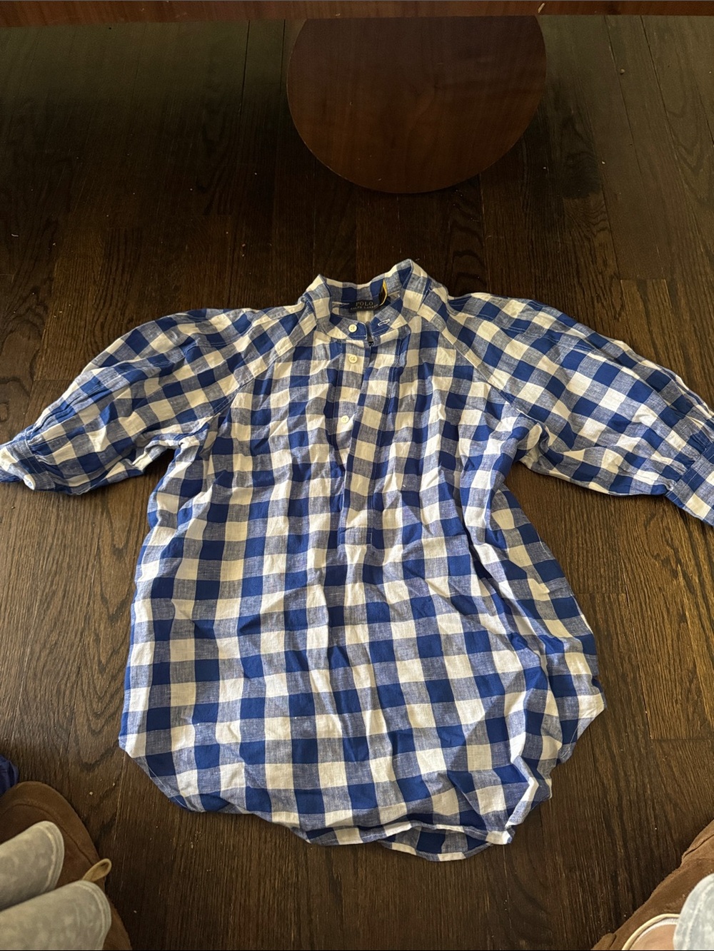 Ralph Lauren Blue and White Gingham Popover Blouse